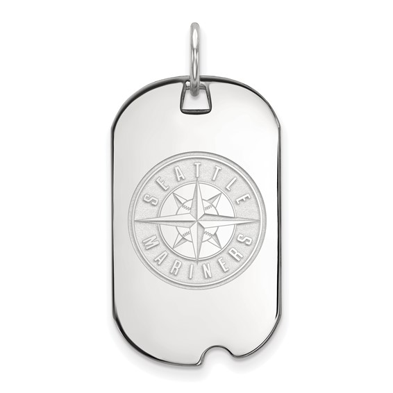 Sterling Silver Rhodium Plated Major League Baseball LogoArt Seattle Mariners Small Dog Tag