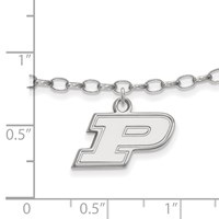 Sterling Silver Rhodium-plated LogoArt Purdue University Letter P Anklet, 9" view 2