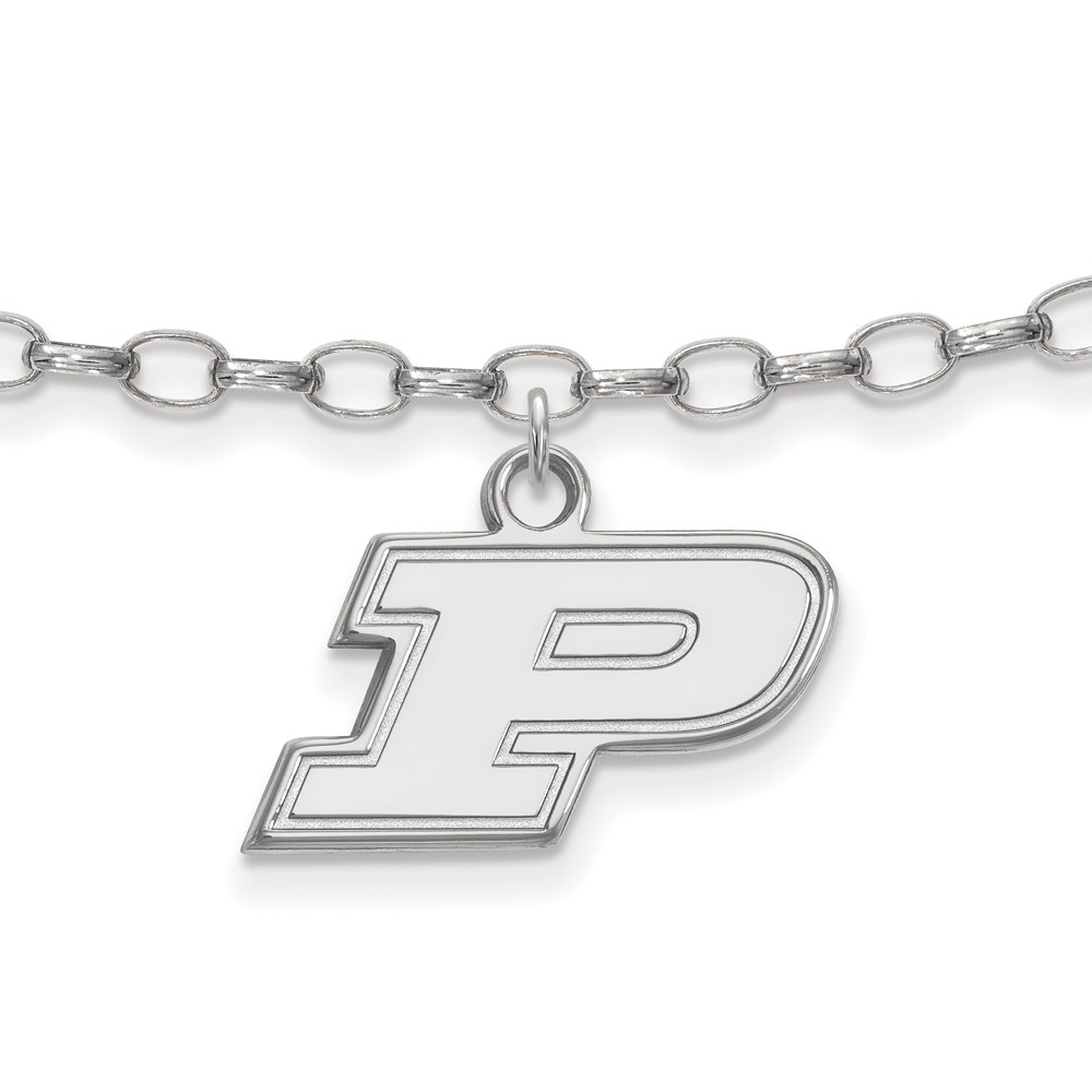 Sterling Silver Rhodium-plated LogoArt Purdue University Letter P Anklet, 9"
