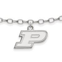 Sterling Silver Rhodium-plated LogoArt Purdue University Letter P Anklet, 9" view 1