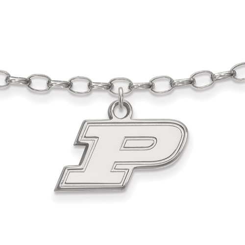Sterling Silver Rhodium-plated LogoArt Purdue University Letter P Anklet, 9"