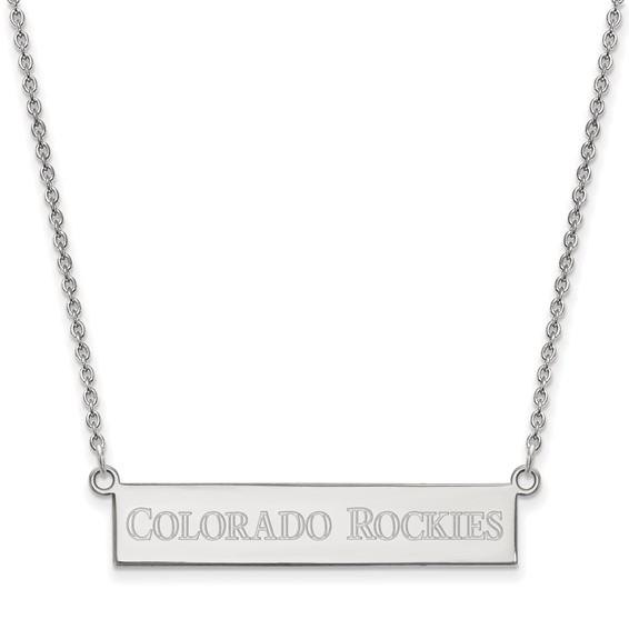 Sterling Silver Rhodium Plated Major League Baseball LogoArt Colorado Rockies Small Bar Necklace