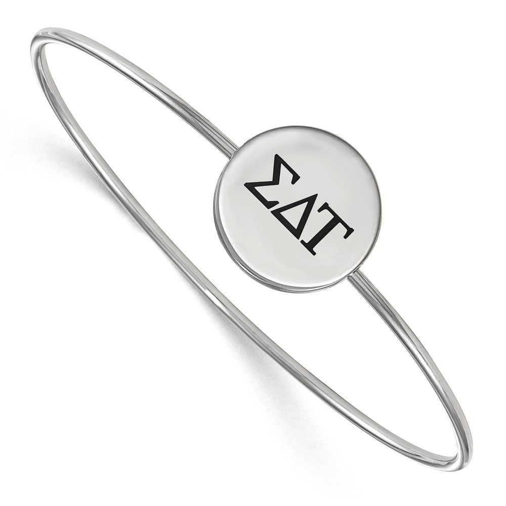 Sterling Silver Rh-plated LogoArt Sigma Delta Tau Enameled Slip-on Bangle