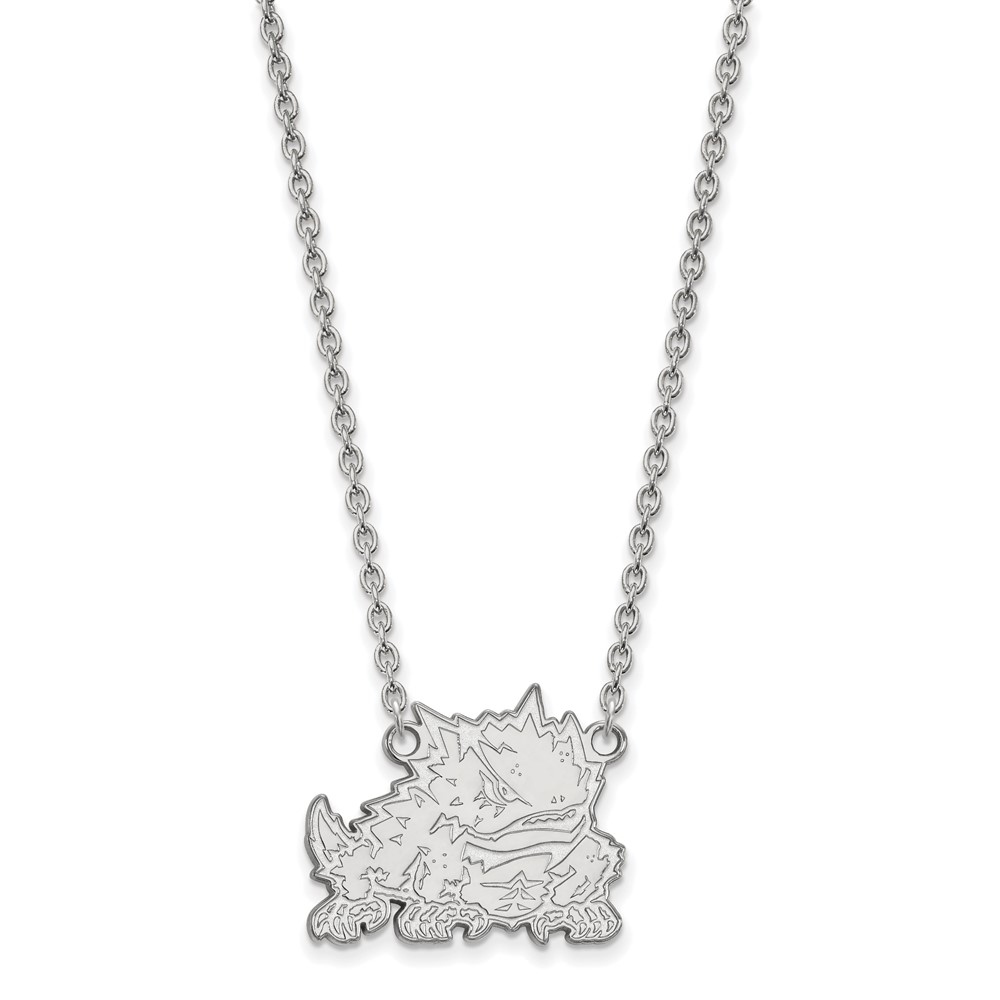 Sterling Silver Rhodium-plated LogoArt Texas Christian University Horned Frog Large Pendant Necklace, 18"