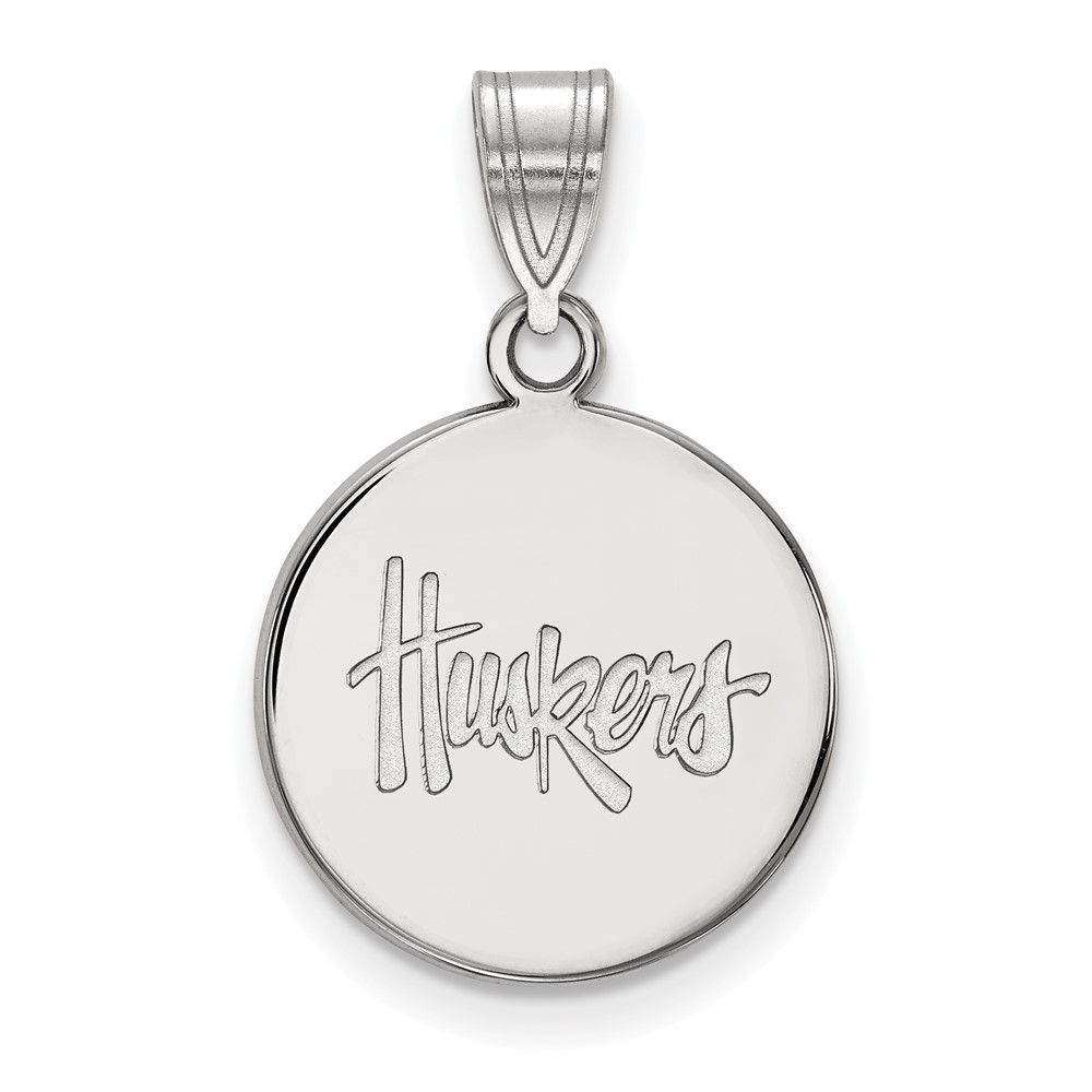 Sterling Silver Rhodium-plated LogoArt University of Nebraska Huskers Medium Disc Pendant