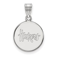 Sterling Silver Rhodium-plated LogoArt University of Nebraska Huskers Medium Disc Pendant view 1