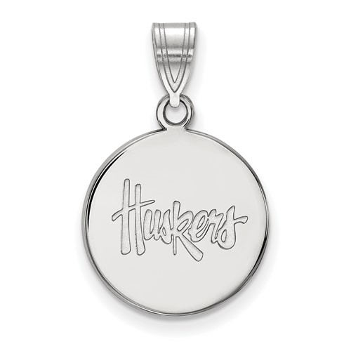Sterling Silver Rhodium-plated LogoArt University of Nebraska Huskers Medium Disc Pendant