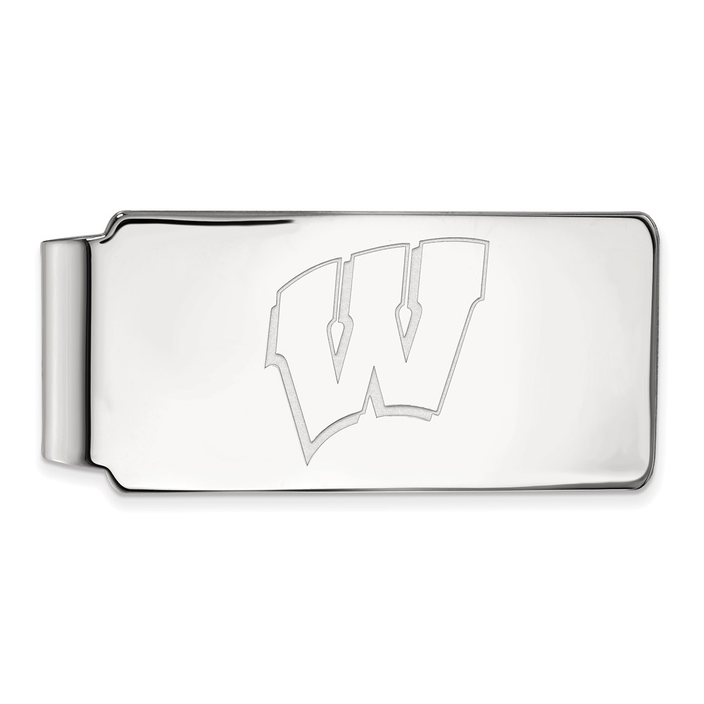 Sterling Silver Rhodium-plated LogoArt University of Wisconsin Letter W Money Clip