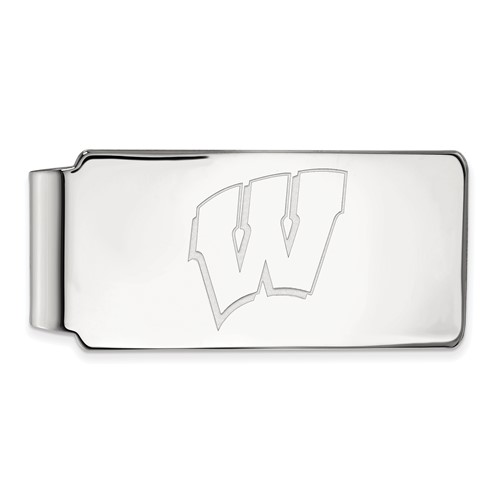 Sterling Silver Rhodium-plated LogoArt University of Wisconsin Letter W Money Clip
