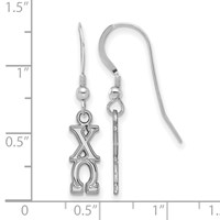 Sterling Silver Rhodium-plated LogoArt Chi Omega Sorority Greek Letters Small Dangle Wire Earrings view 2