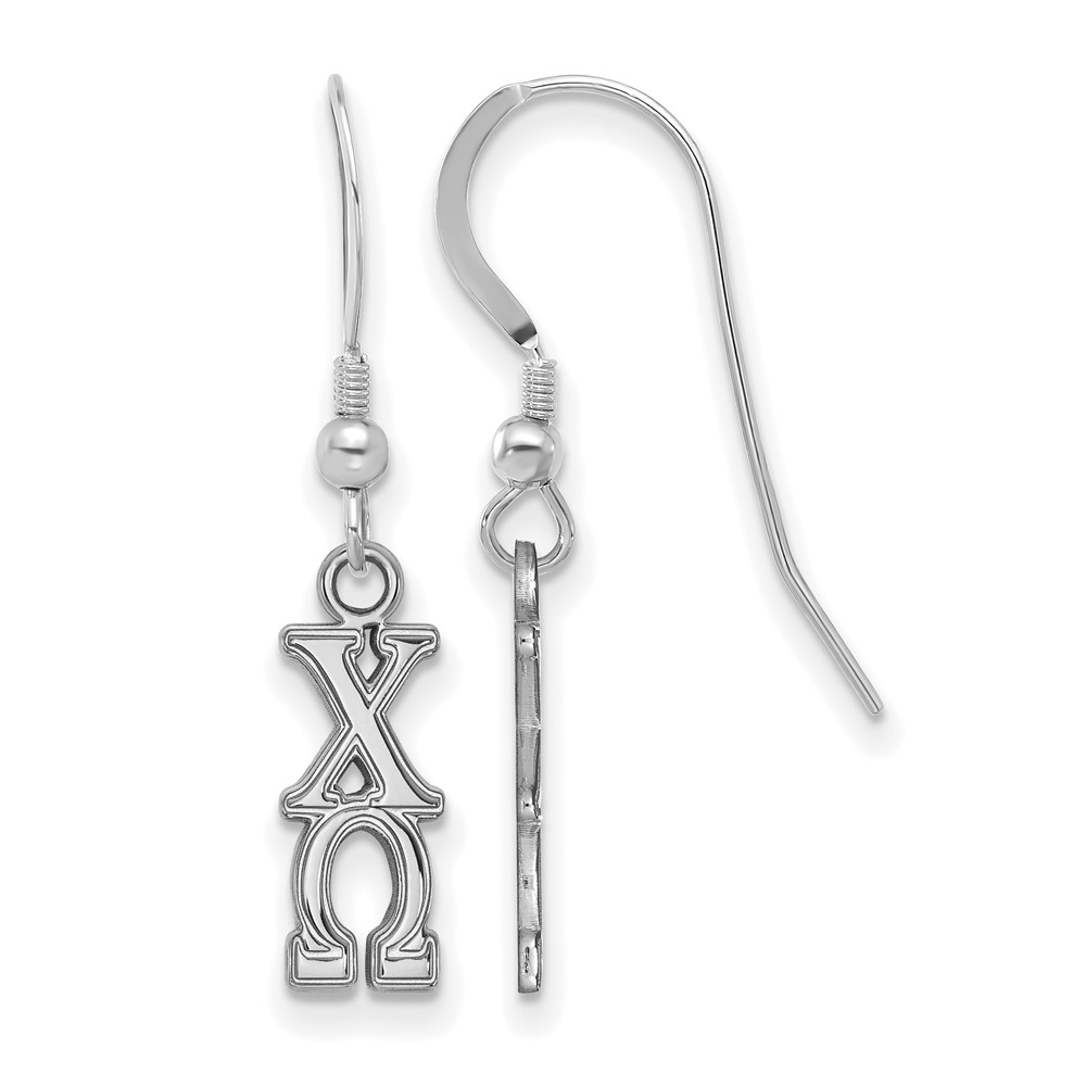 Sterling Silver Rhodium-plated LogoArt Chi Omega Sorority Greek Letters Small Dangle Wire Earrings