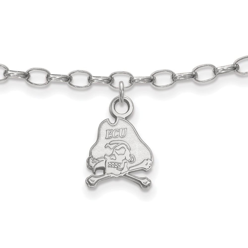 Sterling Silver Rhodium-plated LogoArt East Carolina University Pirate Anklet, 9"