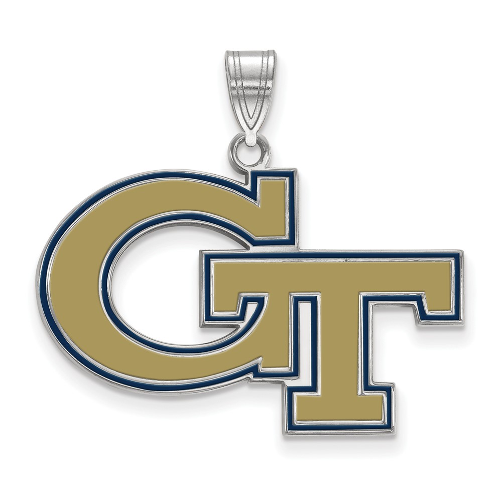 Sterling Silver Rhodium-plated LogoArt Georgia Institute of Technology G-t Large Enameled Pendant