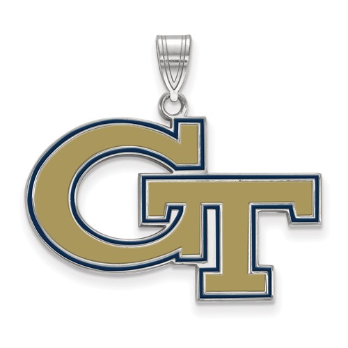 Sterling Silver Rhodium-plated LogoArt Georgia Institute of Technology G-t Large Enameled Pendant