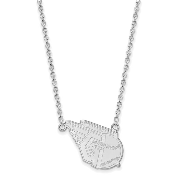 Sterling Silver Rhodium Plated Major League Baseball LogoArt Cleveland Guardians Large Pendant w/Necklace