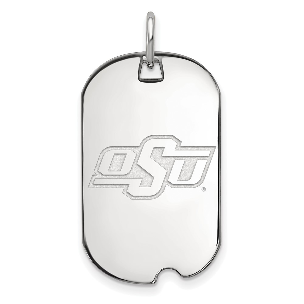 Sterling Silver Rhodium-plated LogoArt Oklahoma State University O-s-u Small Dog Tag Pendant