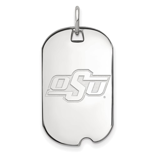 Sterling Silver Rhodium-plated LogoArt Oklahoma State University O-s-u Small Dog Tag Pendant