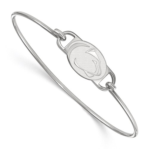 Sterling Silver Rhodium-plated LogoArt Penn State University Lion Small Center Wire Bangle, 7"