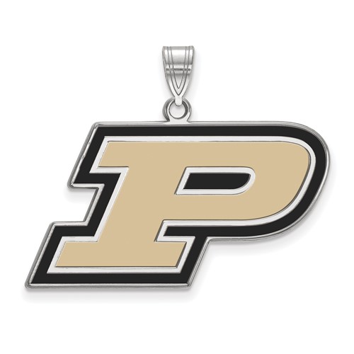 Sterling Silver Rhodium-plated LogoArt Purdue University Letter P Large Enameled Pendant