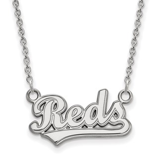 Sterling Silver Rhodium Plated Major League Baseball LogoArt Cincinnati Reds Pendant Necklace