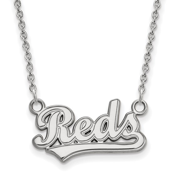 Sterling Silver Rhodium Plated Major League Baseball LogoArt Cincinnati Reds Pendant Necklace
