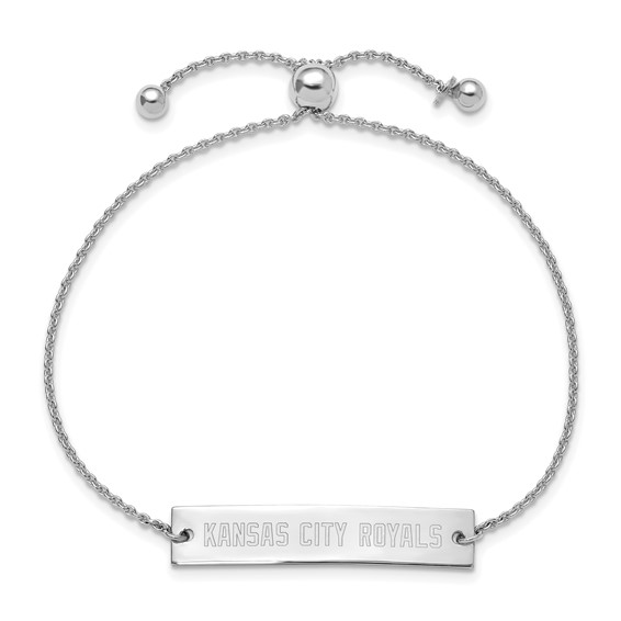 Sterling Silver Rhodium Plated Major League Baseball LogoArt Kansas City Royals Adjustable Bracelet