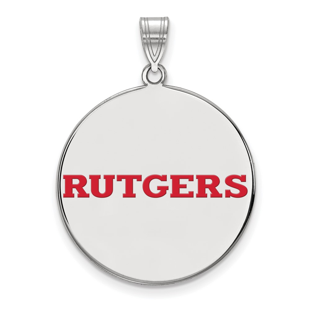 Sterling Silver Rhodium-plated LogoArt Rutgers University Extra Large Enameled Disc Pendant