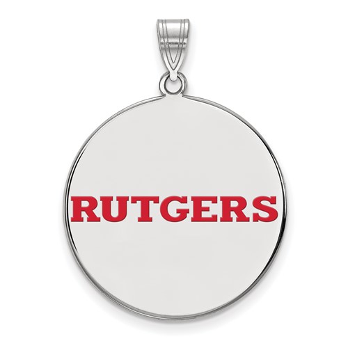 Sterling Silver Rhodium-plated LogoArt Rutgers University Extra Large Enameled Disc Pendant
