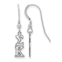 Sterling Silver Rhodium-plated LogoArt Sigma Kappa Extra Sorority Greek Letters Small Dangle Wire Earrings view 1