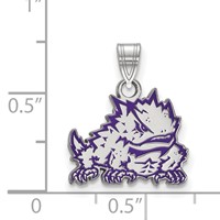 Sterling Silver Rhodium-plated LogoArt Texas Christian University Horned Frog Small Enameled Pendant view 2