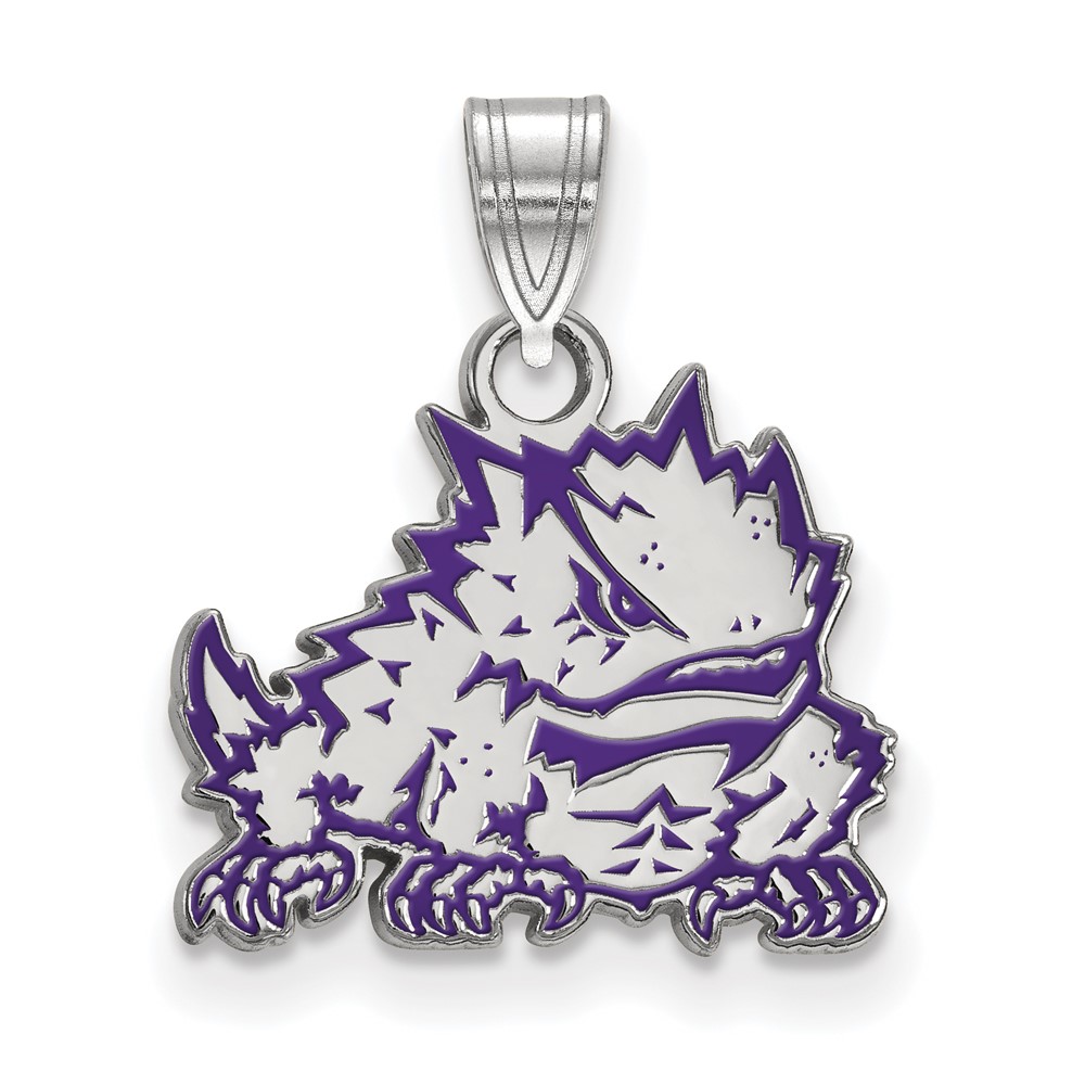 Sterling Silver Rhodium-plated LogoArt Texas Christian University Horned Frog Small Enameled Pendant