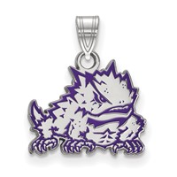 Sterling Silver Rhodium-plated LogoArt Texas Christian University Horned Frog Small Enameled Pendant view 1