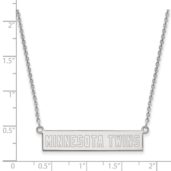 Sterling Silver Rhodium Plated Major League Baseball LogoArt Minnesota Twins Small Bar Necklace