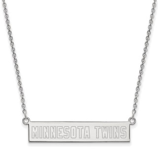 Sterling Silver Rhodium Plated Major League Baseball LogoArt Minnesota Twins Small Bar Necklace
