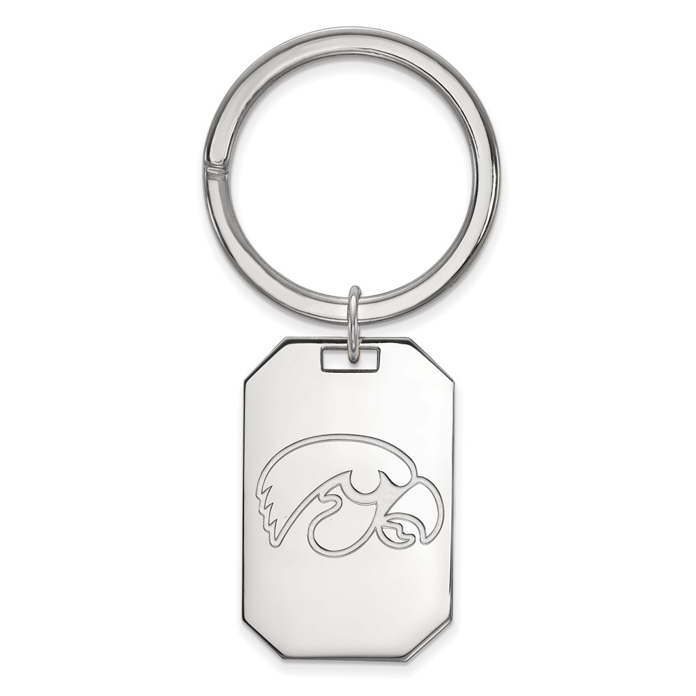 Sterling Silver Rhodium-plated LogoArt University of Iowa Hawk Key Ring