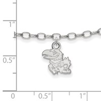 Sterling Silver Rhodium-plated LogoArt University of Kansas Jayhawk Anklet, 9" view 2