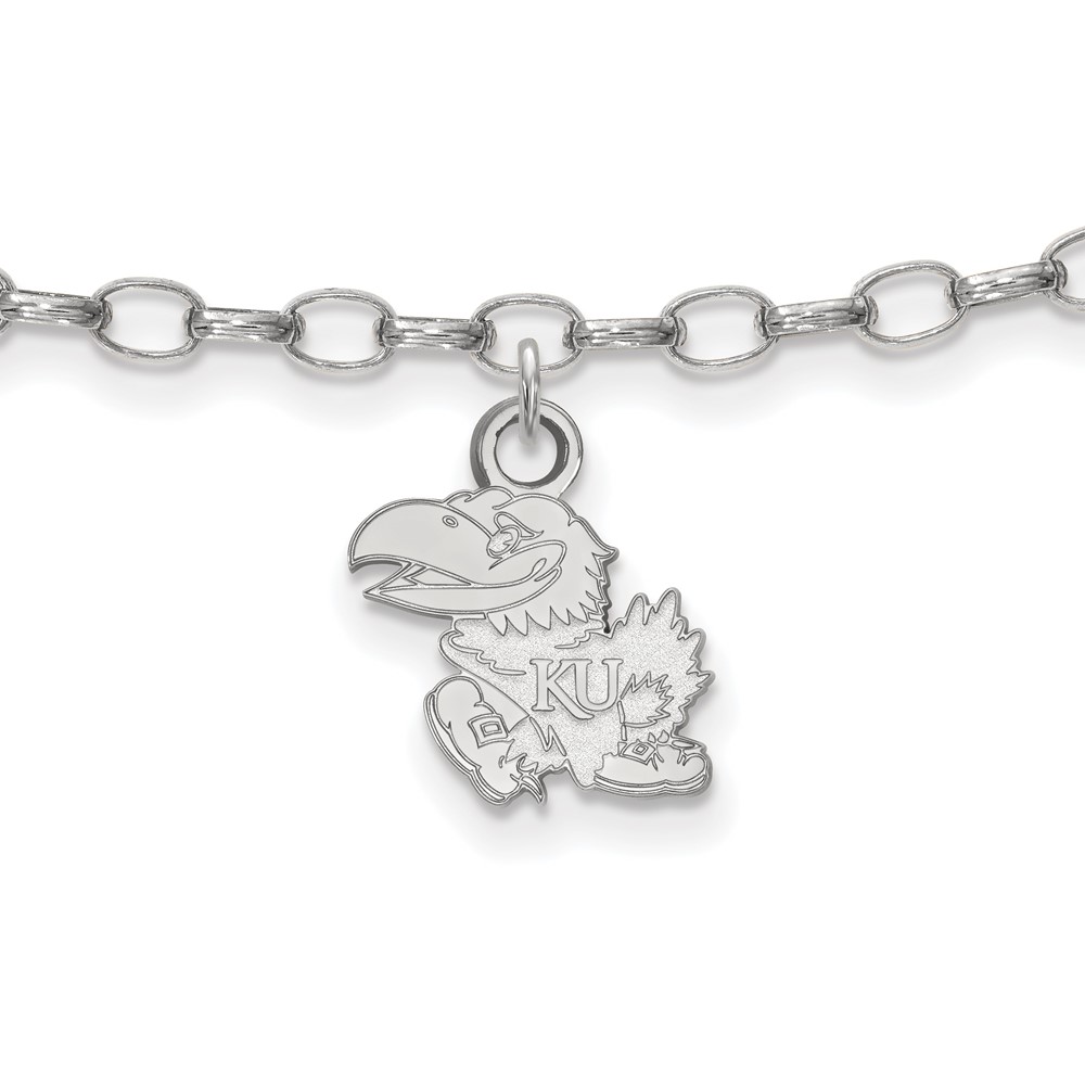 Sterling Silver Rhodium-plated LogoArt University of Kansas Jayhawk Anklet, 9"