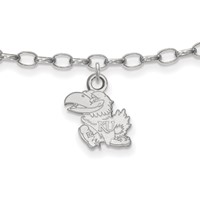 Sterling Silver Rhodium-plated LogoArt University of Kansas Jayhawk Anklet, 9" view 1