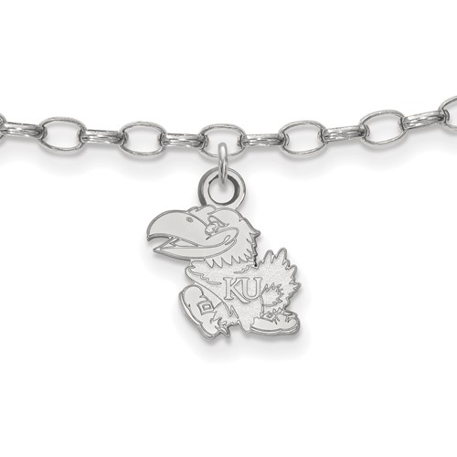 Sterling Silver Rhodium-plated LogoArt University of Kansas Jayhawk Anklet, 9"