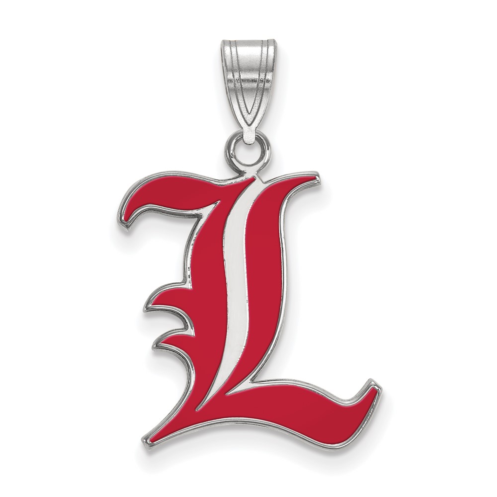 Sterling Silver Rhodium-plated LogoArt University of Louisville Letter L Large Enameled Pendant