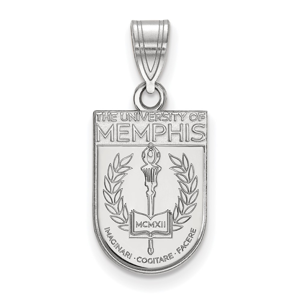 Sterling Silver Rhodium-plated LogoArt University of Memphis Medium Crest Pendant