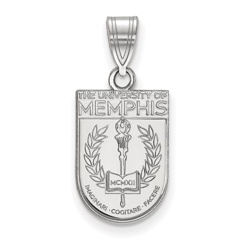 Sterling Silver Rhodium-plated LogoArt University of Memphis Medium Crest Pendant