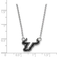 Sterling Silver Rhodium-plated LogoArt University of South Florida Bull Small Enameled Pendant Necklace, 18" view 2