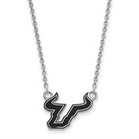 Sterling Silver Rhodium-plated LogoArt University of South Florida Bull Small Enameled Pendant Necklace, 18" view 1