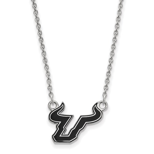 Sterling Silver Rhodium-plated LogoArt University of South Florida Bull Small Enameled Pendant Necklace, 18"