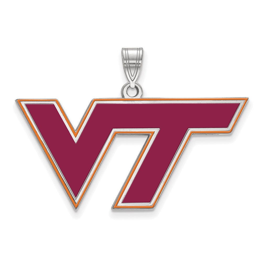 Sterling Silver Rhodium-plated LogoArt Virginia Tech V-t Large Enameled Pendant