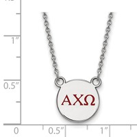 Sterling Silver Rhodium-plated LogoArt Alpha Chi Omega Sorority Greek Letters Small Color Enamel Pendant Necklace, 18" view 2