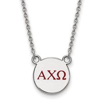 Sterling Silver Rhodium-plated LogoArt Alpha Chi Omega Sorority Greek Letters Small Color Enamel Pendant Necklace, 18" view 1