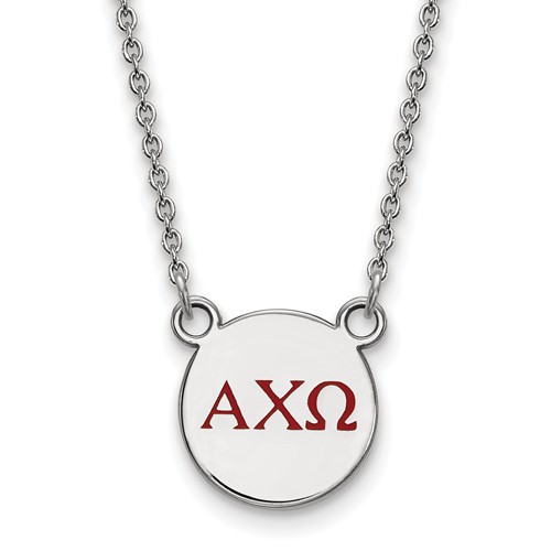 Sterling Silver Rhodium-plated LogoArt Alpha Chi Omega Sorority Greek Letters Small Color Enamel Pendant Necklace, 18"
