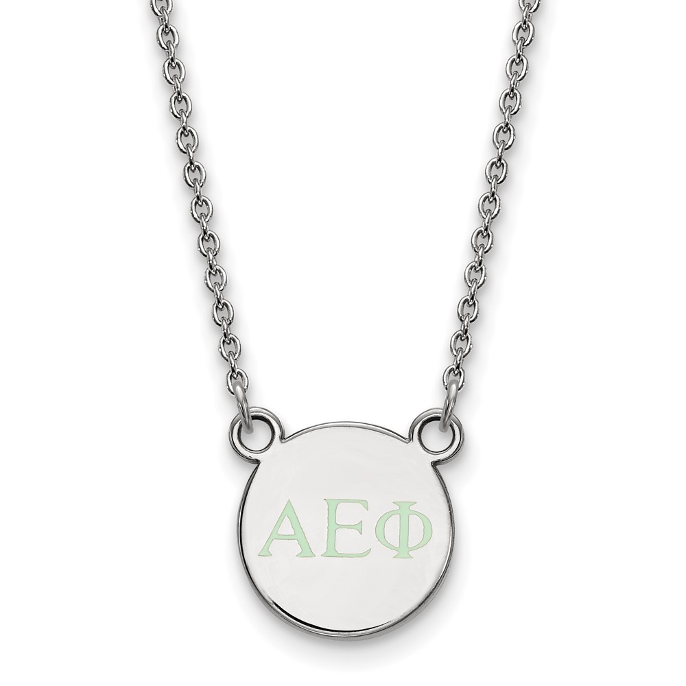 Sterling Silver Rhodium-plated LogoArt Alpha Epsilon Phi Sorority Greek Letters Extra Small Color Enamel Pendant Necklace, 18"